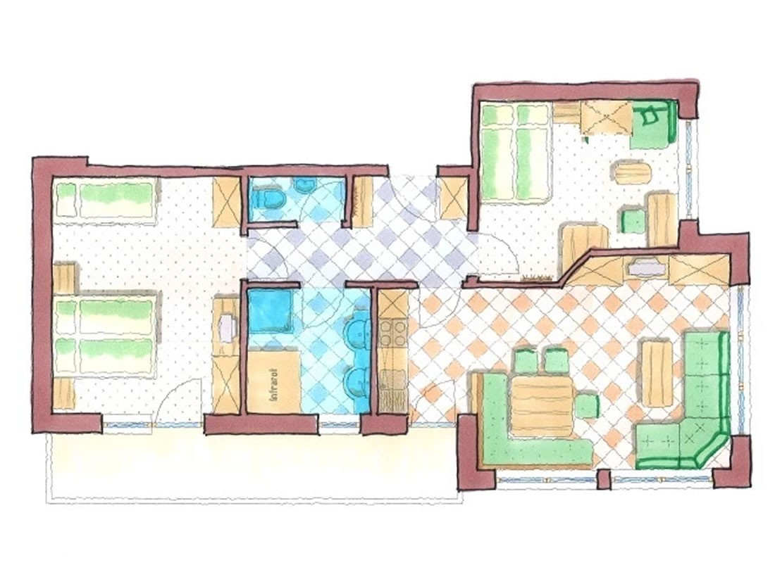 Skizze von Appartement "Hase"